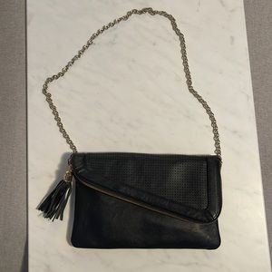 Gently used fake leather black no name shoulder bag